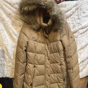 Ralph Lauren Women Beige Quilted Down Faux Fur Puffer Coat Jacket Size M
